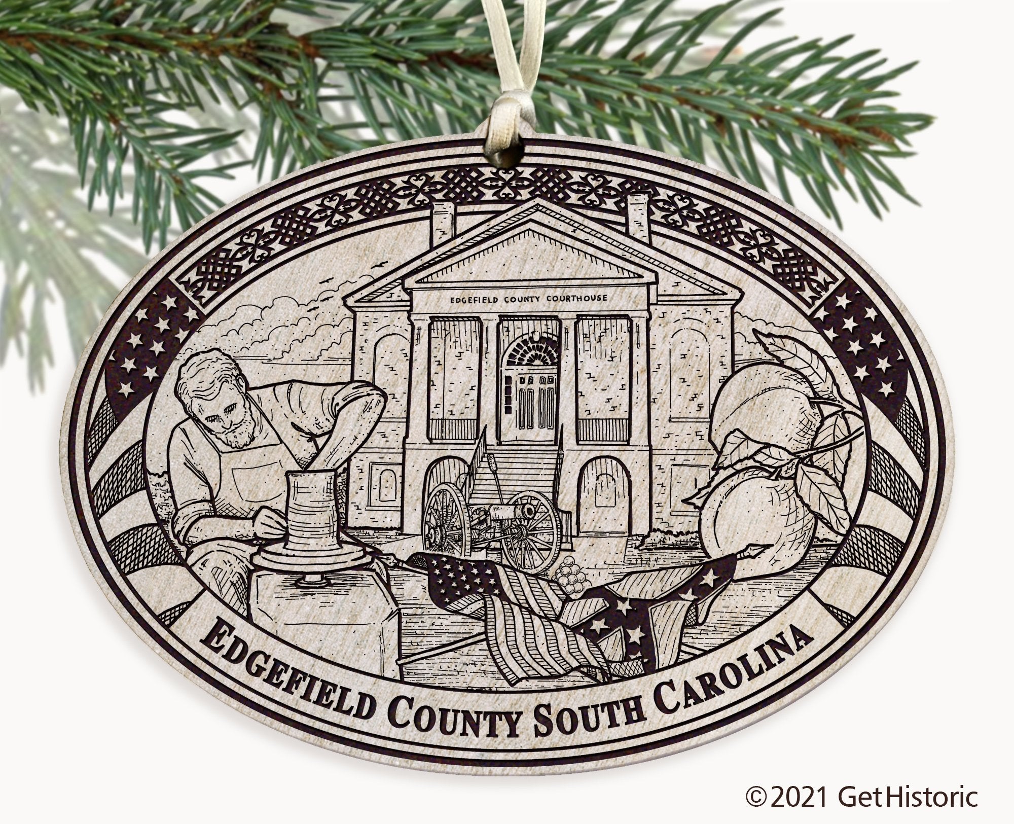 Edgefield County South Carolina Engraved Ornament