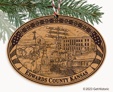 Edwards County Kansas Engraved Natural Ornament