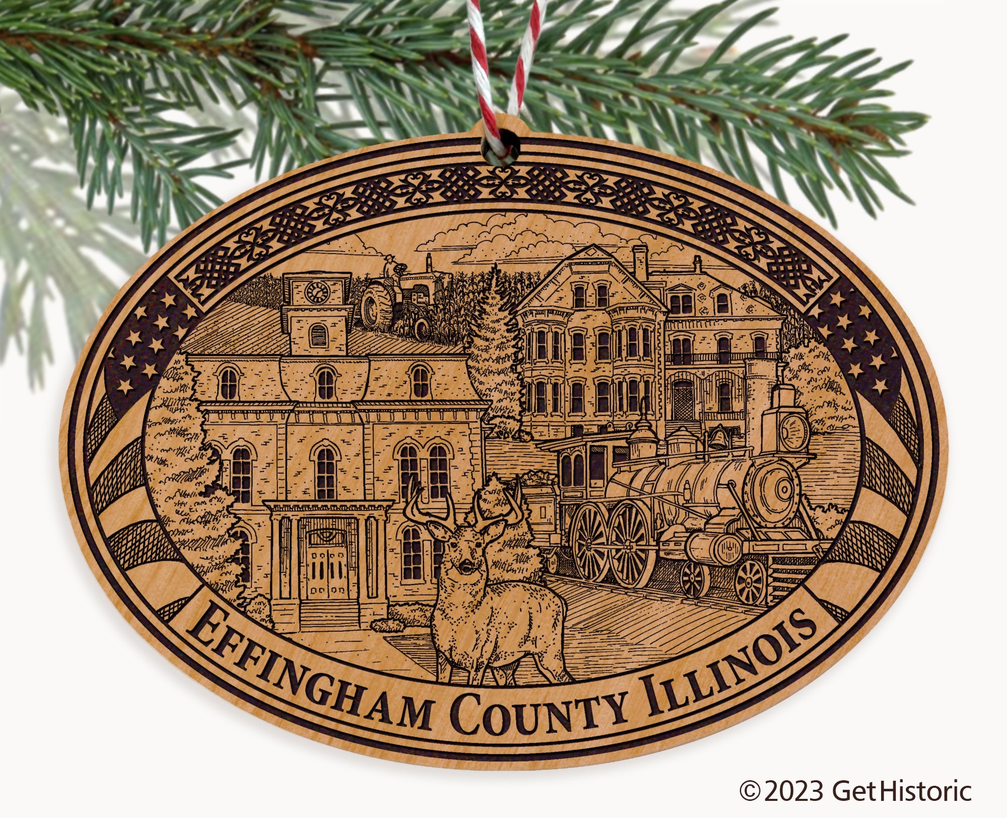 Effingham County Illinois Engraved Natural Ornament