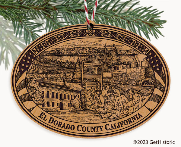 El Dorado County California Engraved Natural Ornament