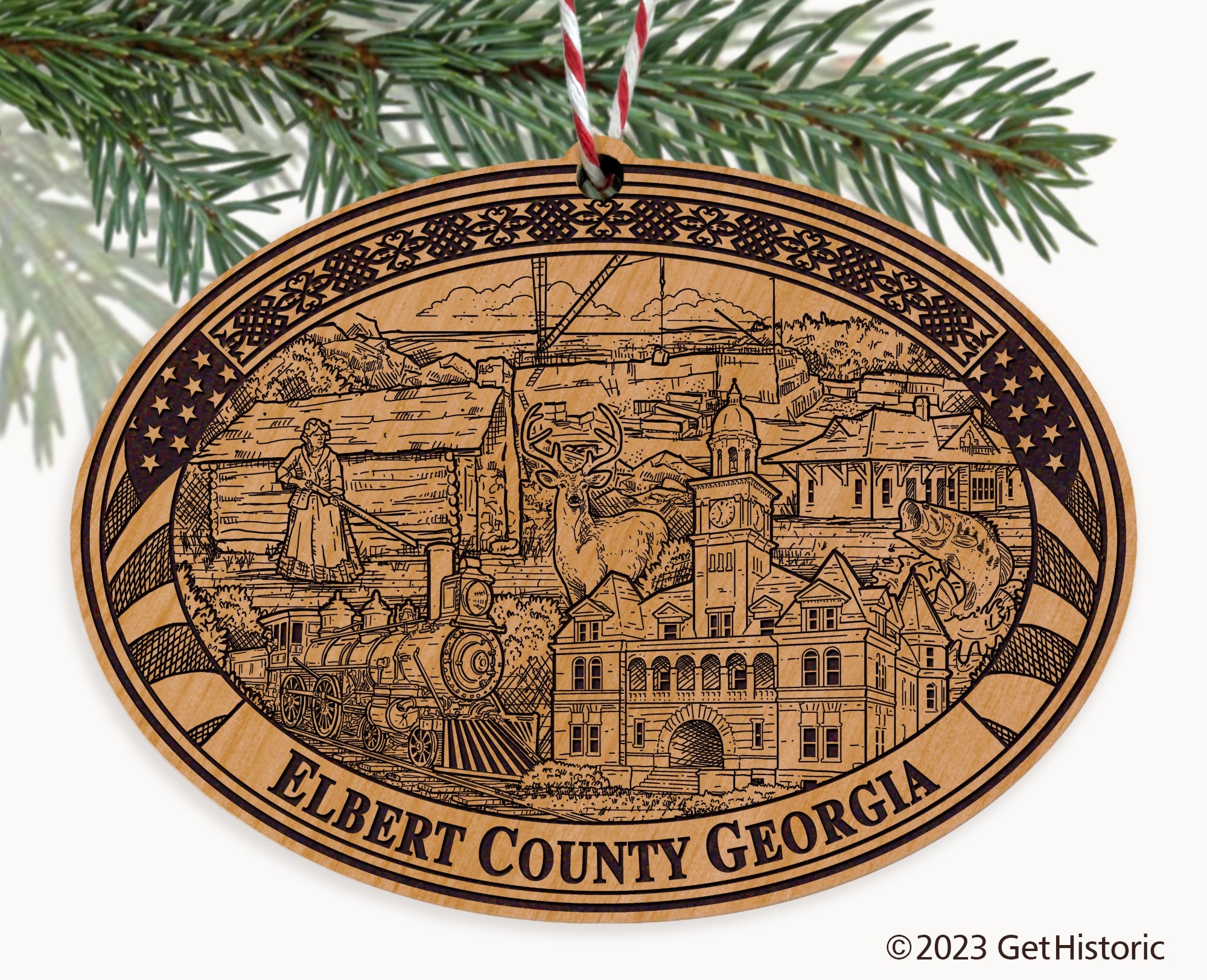 Elbert County Georgia Engraved Natural Ornament