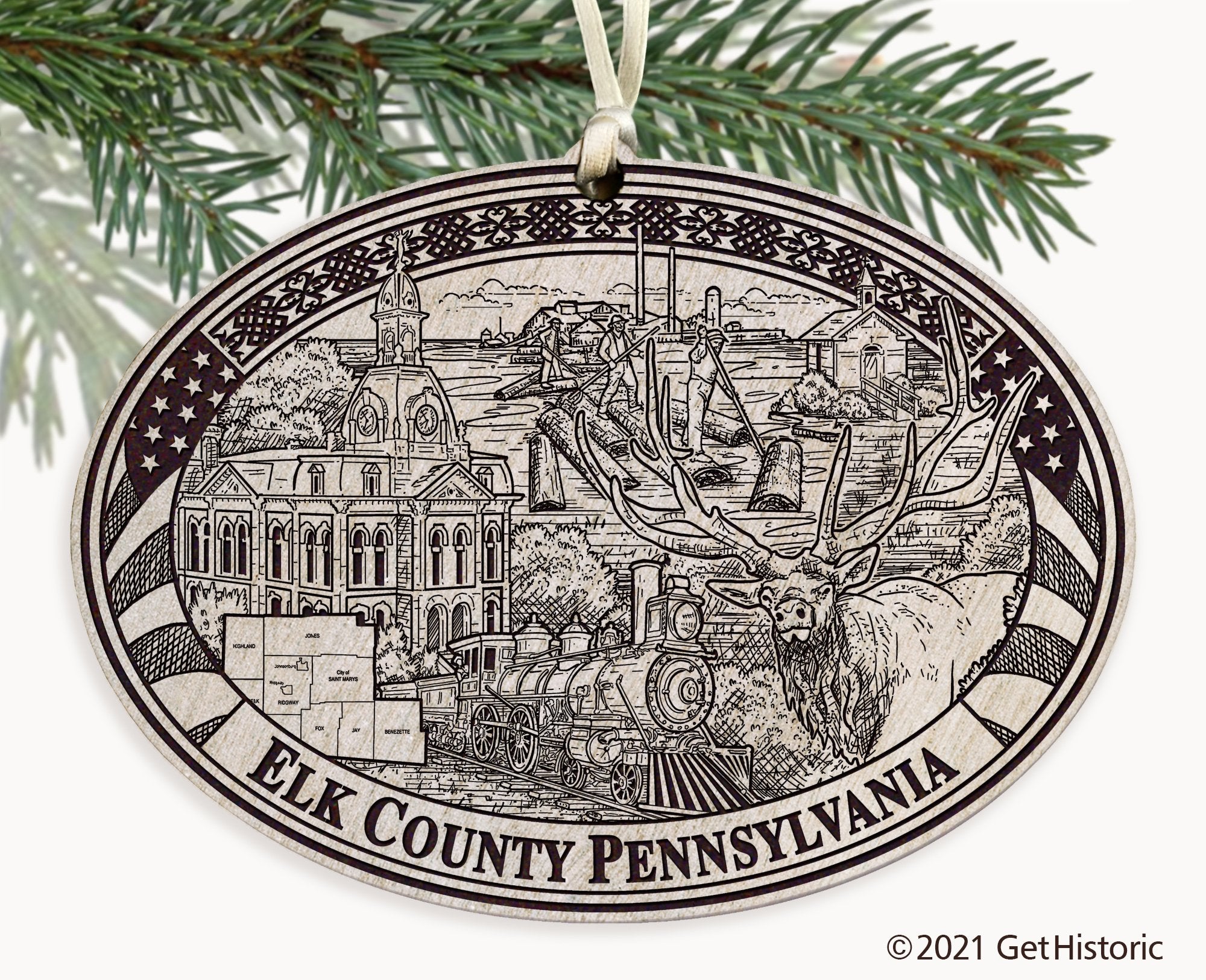 Elk County Pennsylvania Engraved Ornament