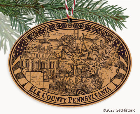 Elk County Pennsylvania Engraved Natural Ornament