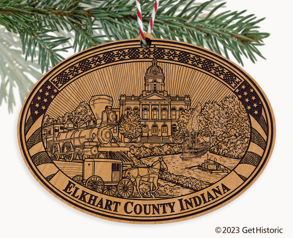 Elkhart County Indiana Engraved Natural Ornament