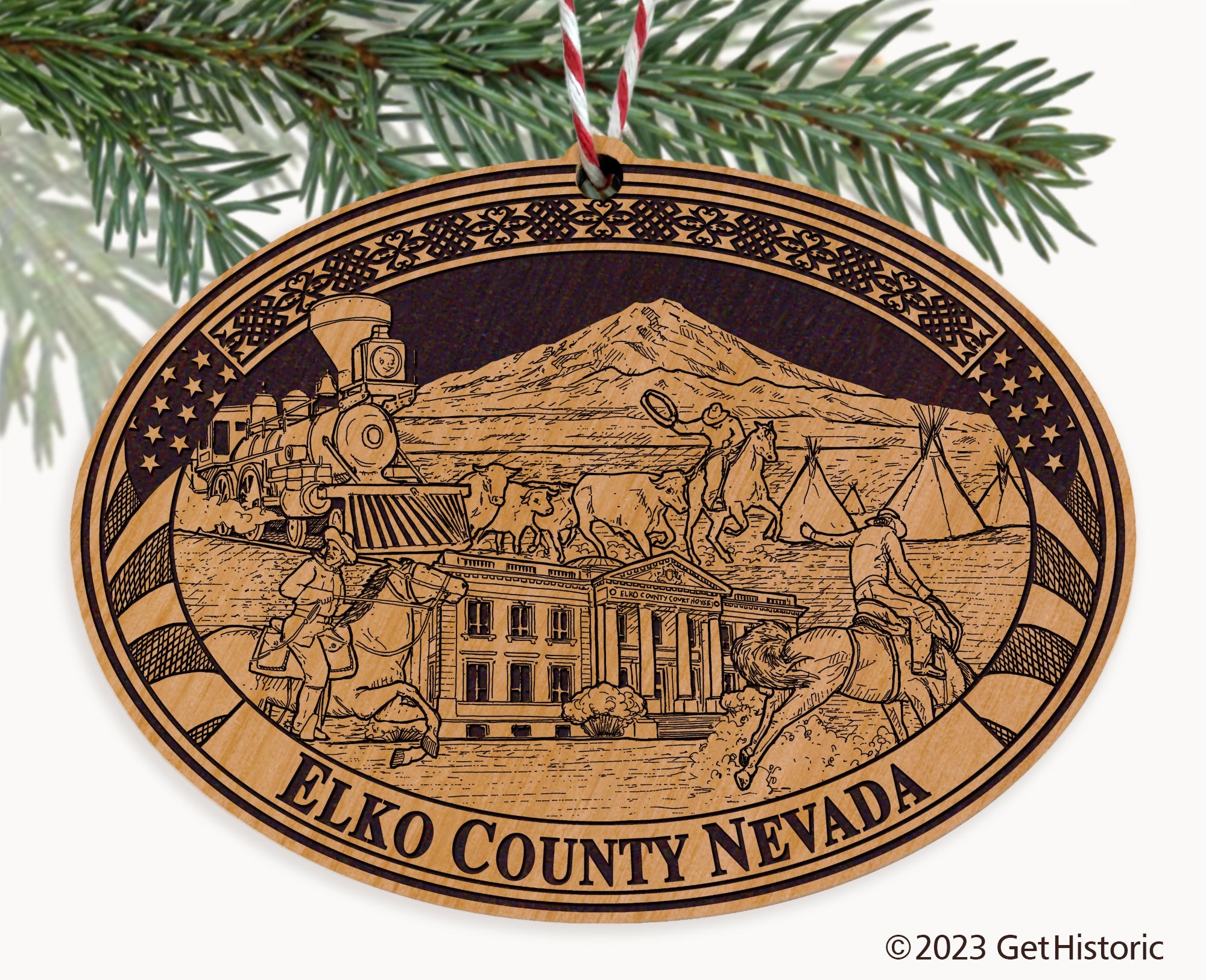 Elko County Nevada Engraved Natural Ornament
