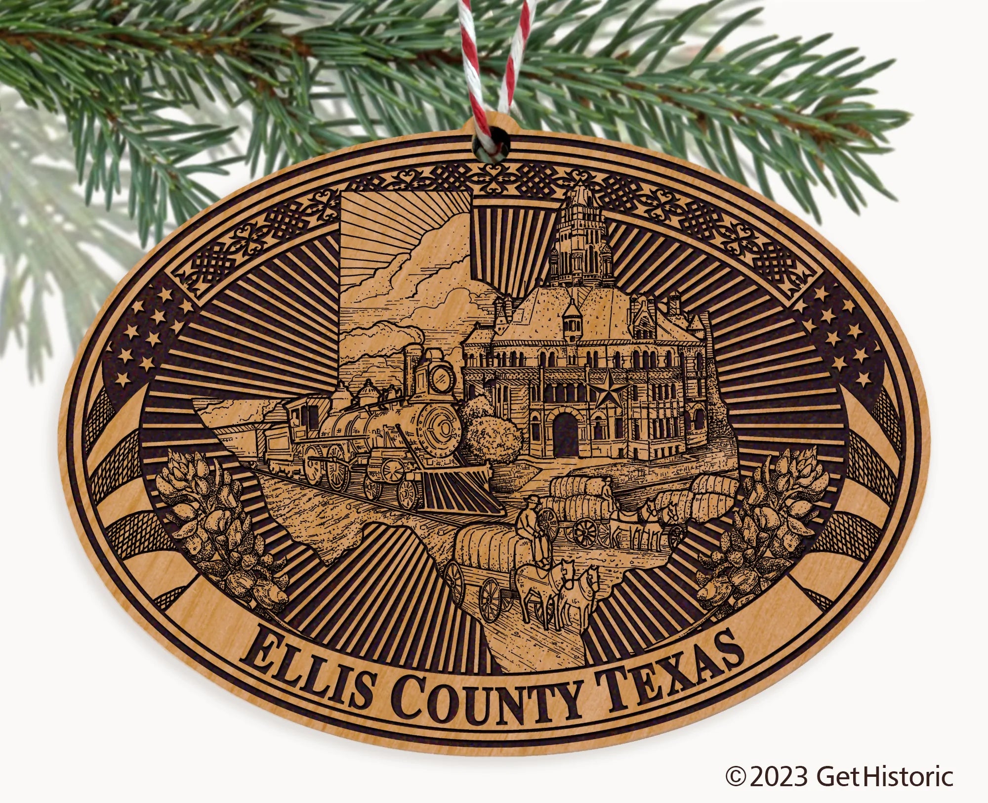Ellis County Texas Engraved Natural Ornament