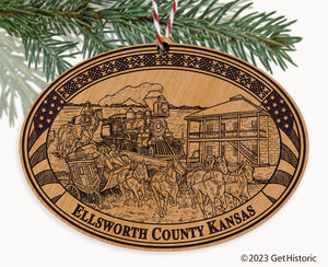 Ellsworth County Kansas Engraved Natural Ornament