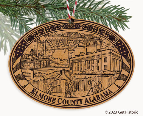 Elmore County Alabama Engraved Natural Ornament