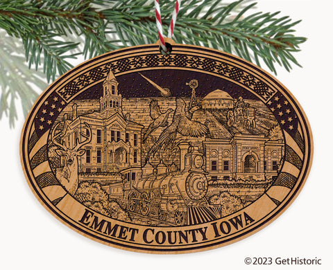 Emmet County Iowa Engraved Natural Ornament