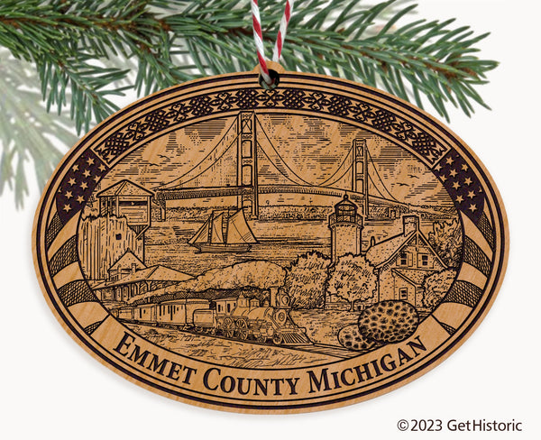 Emmet County Michigan Engraved Natural Ornament