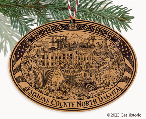 Emmons County North Dakota Engraved Natural Ornament