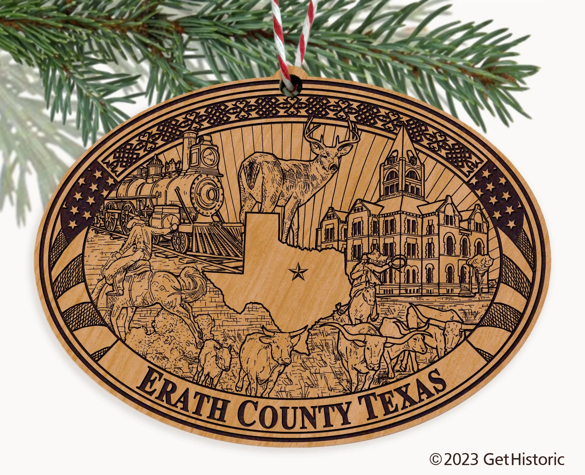 Erath County Texas Engraved Natural Ornament