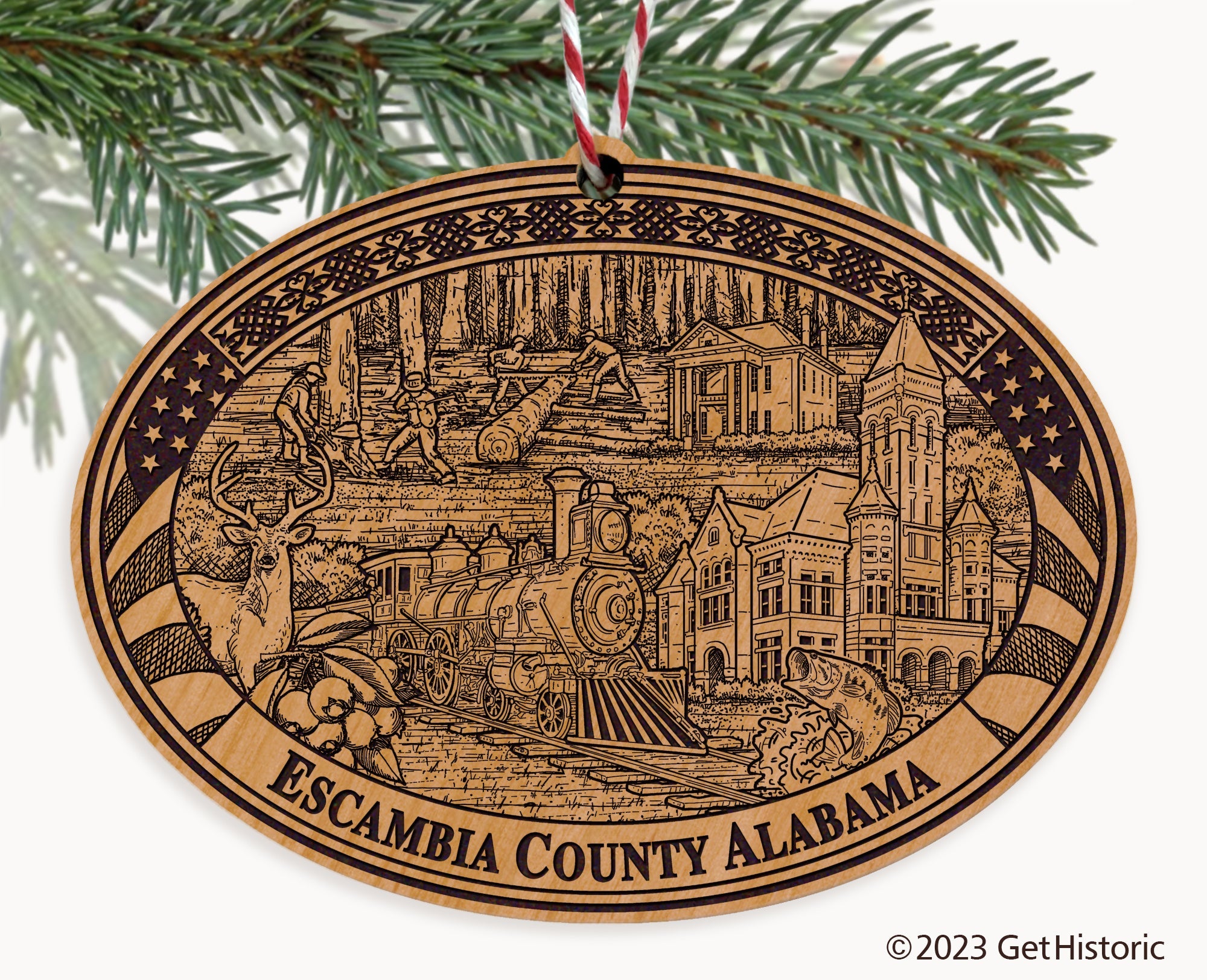 Escambia County Alabama Engraved Natural Ornament