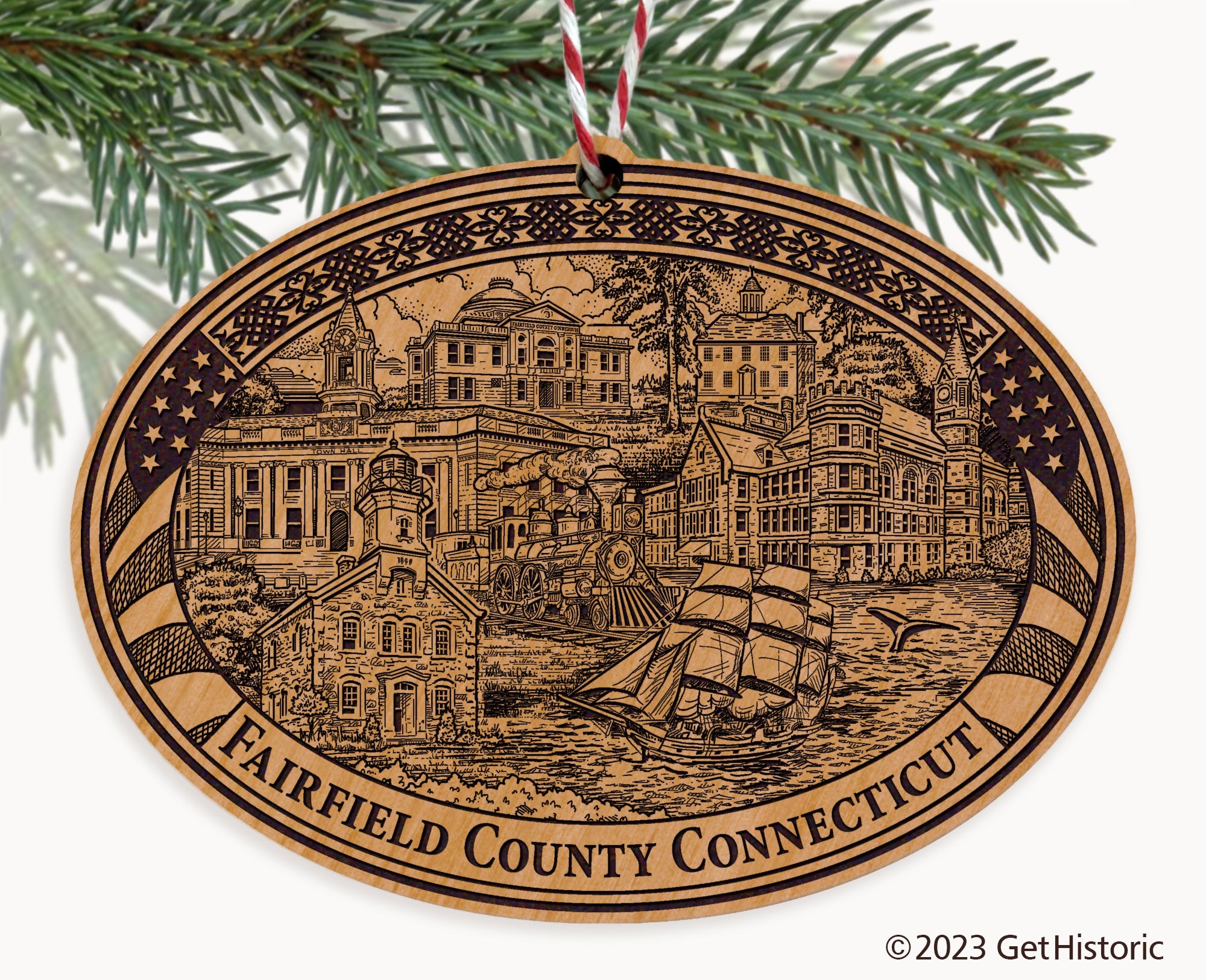 Fairfield County Connecticut Engraved Natural Ornament