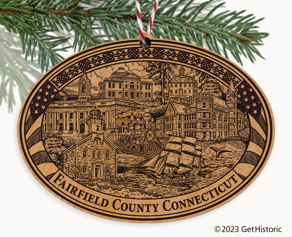 Fairfield County Connecticut Engraved Natural Ornament