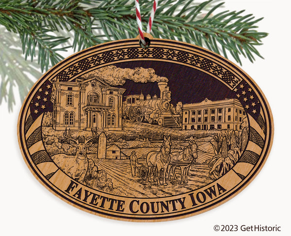 Fayette County Iowa Engraved Natural Ornament