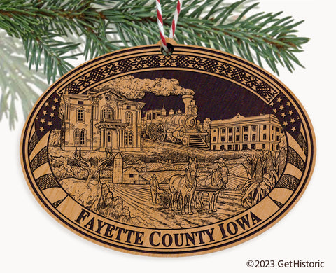 Fayette County Iowa Engraved Natural Ornament