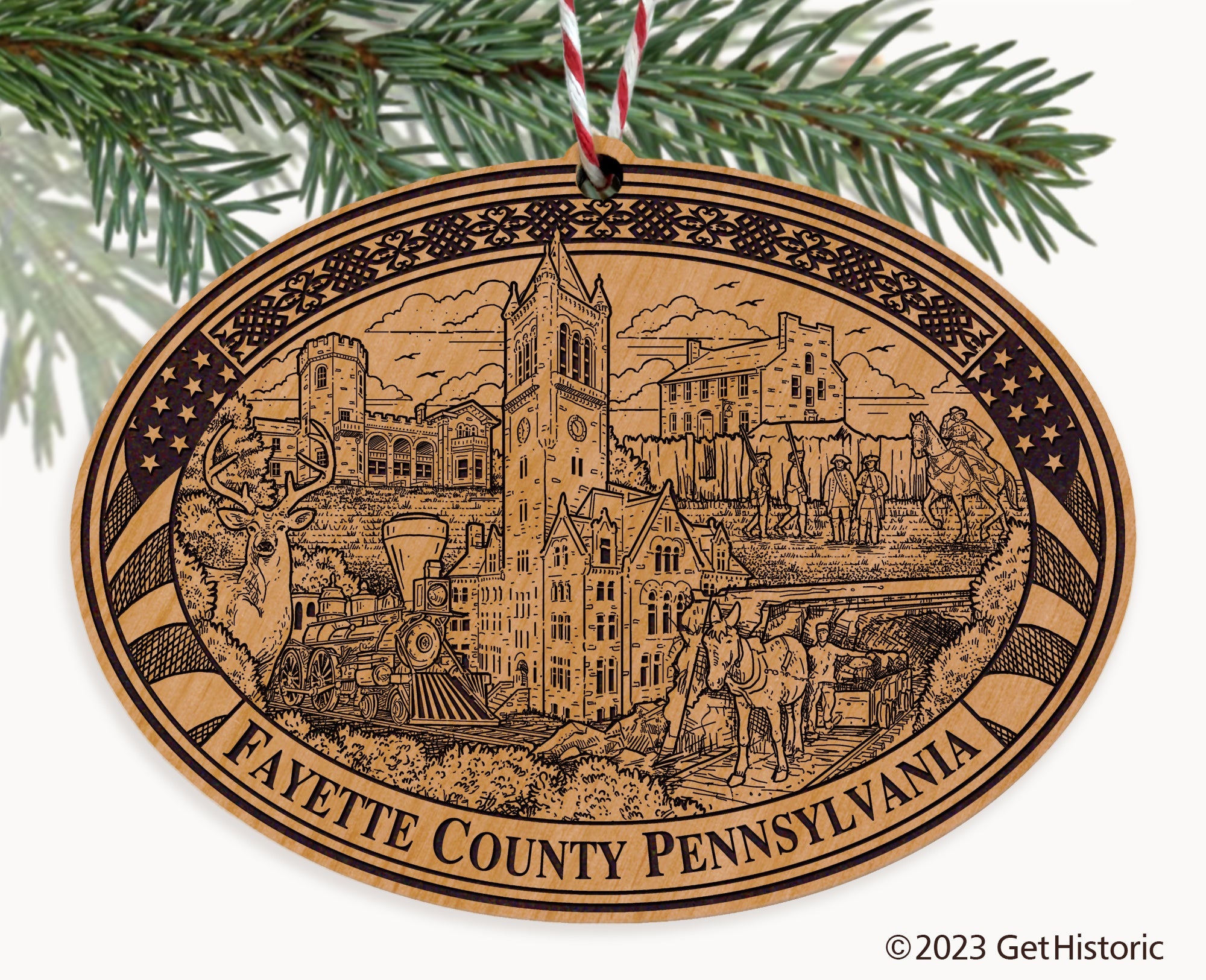 Fayette County Pennsylvania Engraved Natural Ornament