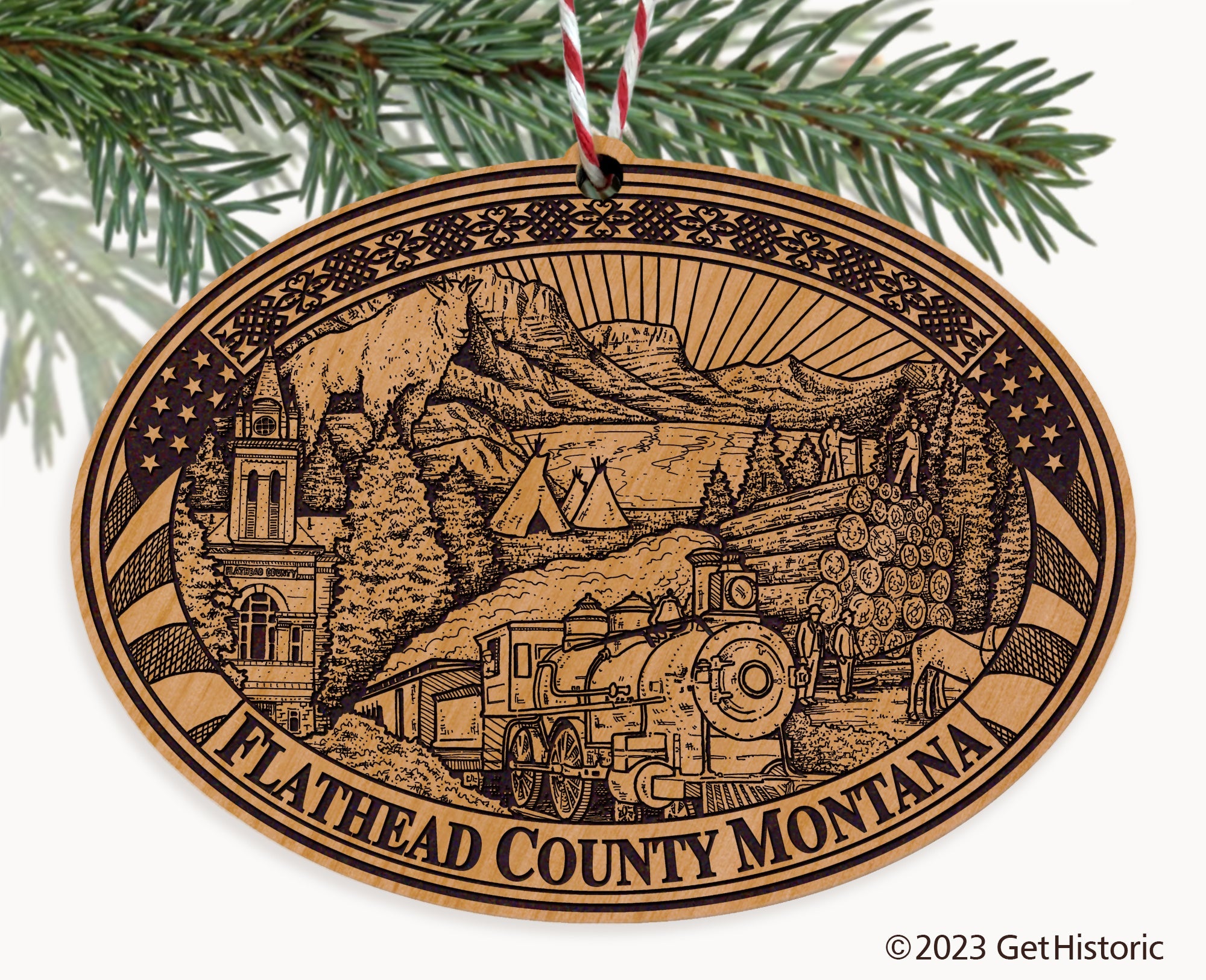 Flathead County Montana Engraved Natural Ornament