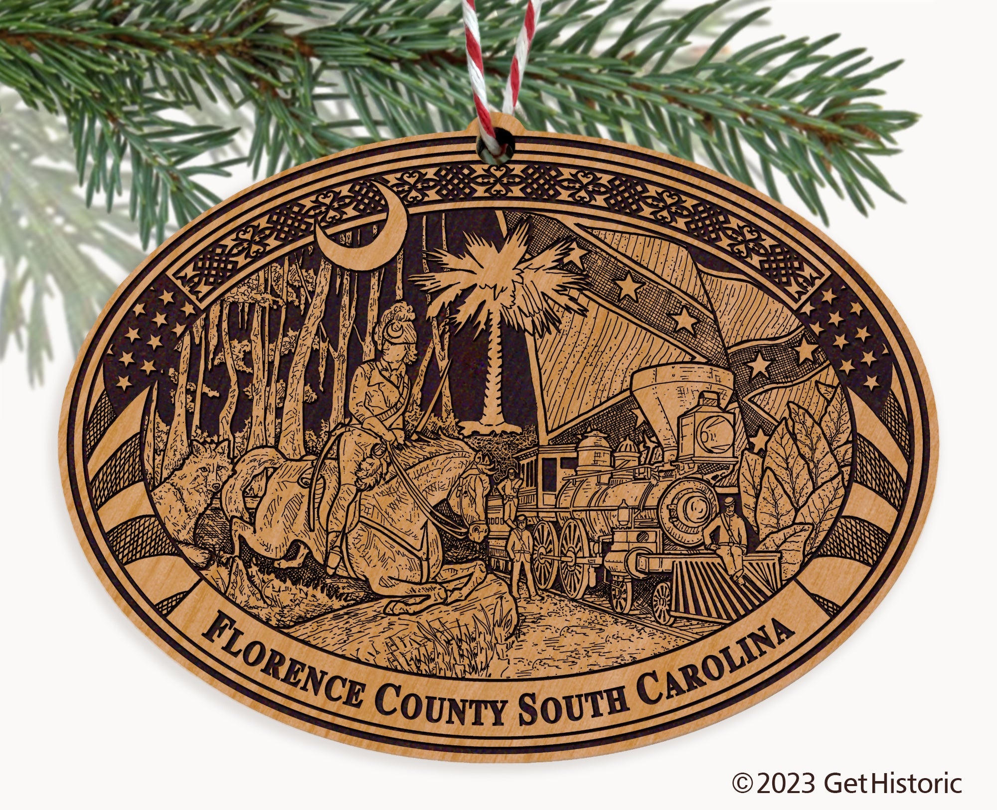 Florence County South Carolina Engraved Natural Ornament
