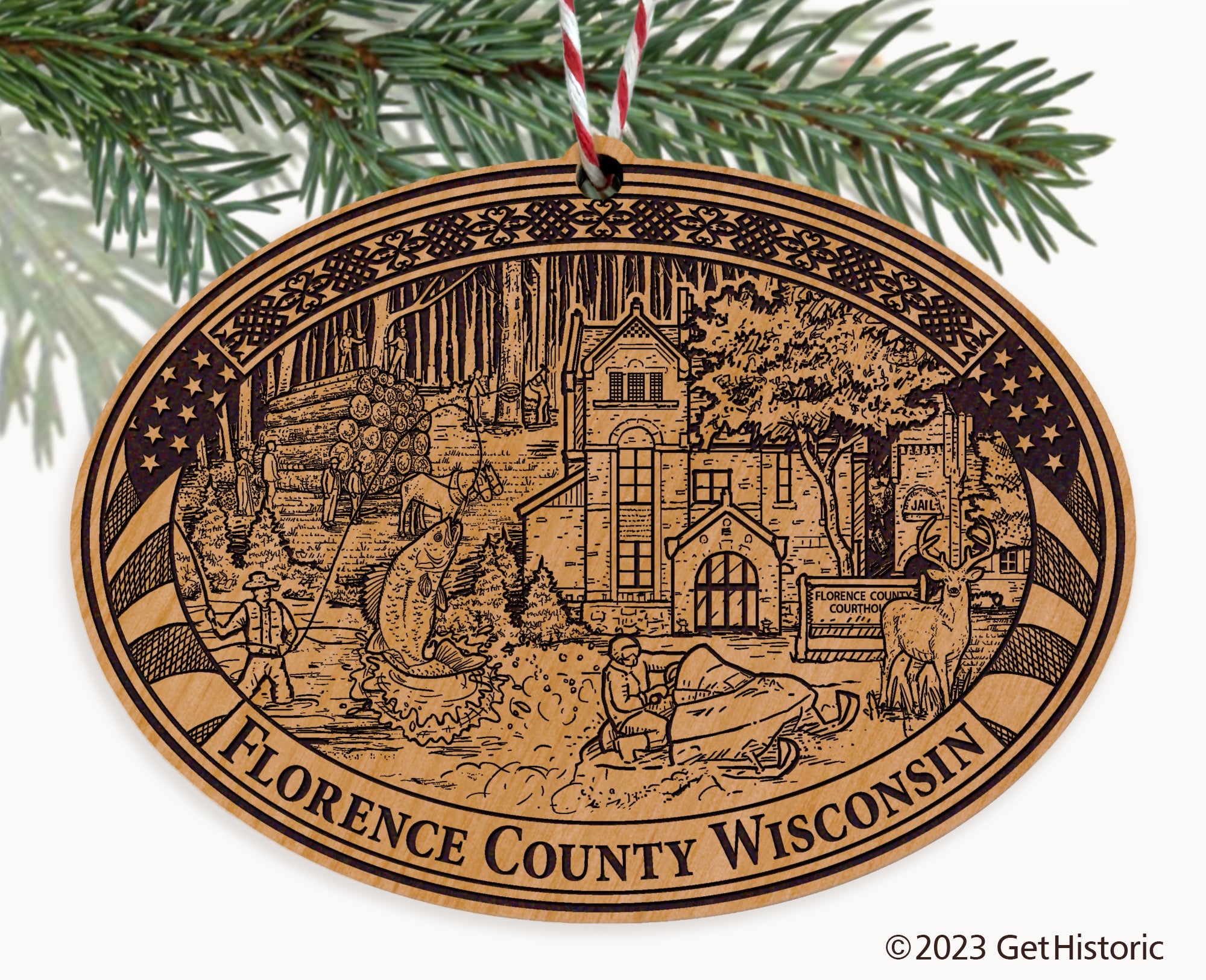 Florence County Wisconsin Engraved Natural Ornament
