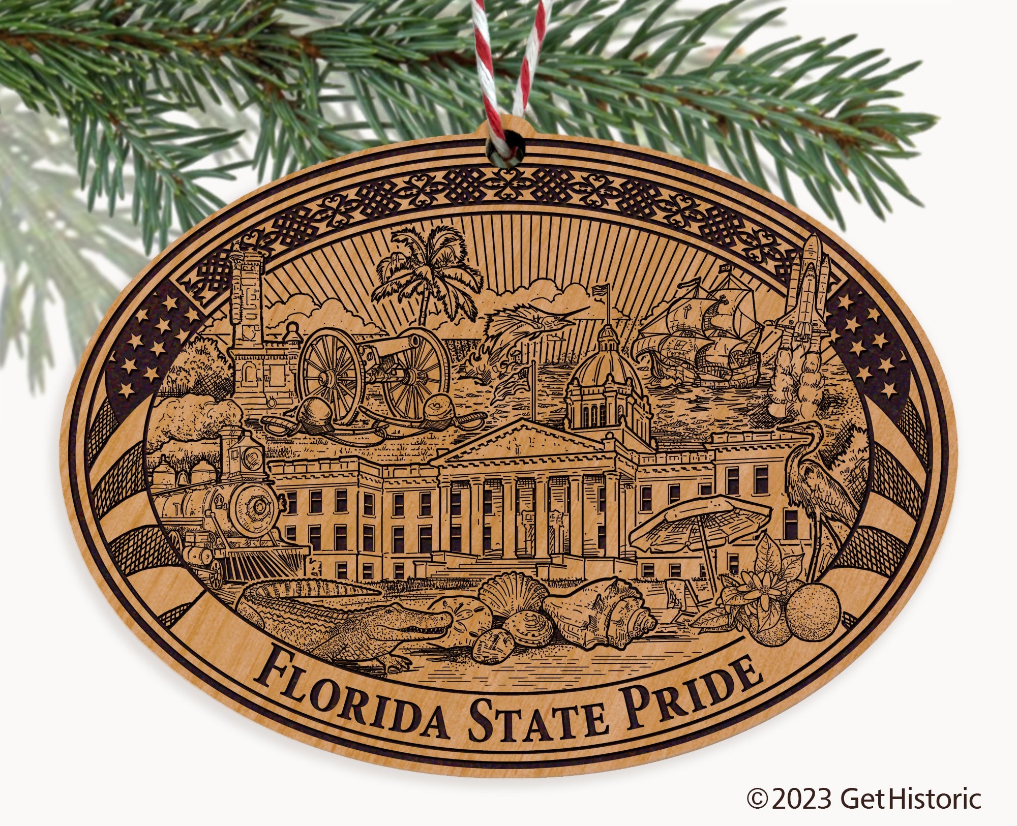 Florida State Natural Wood Engraved Ornament