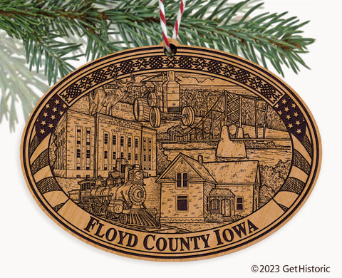 Floyd County Iowa Engraved Natural Ornament