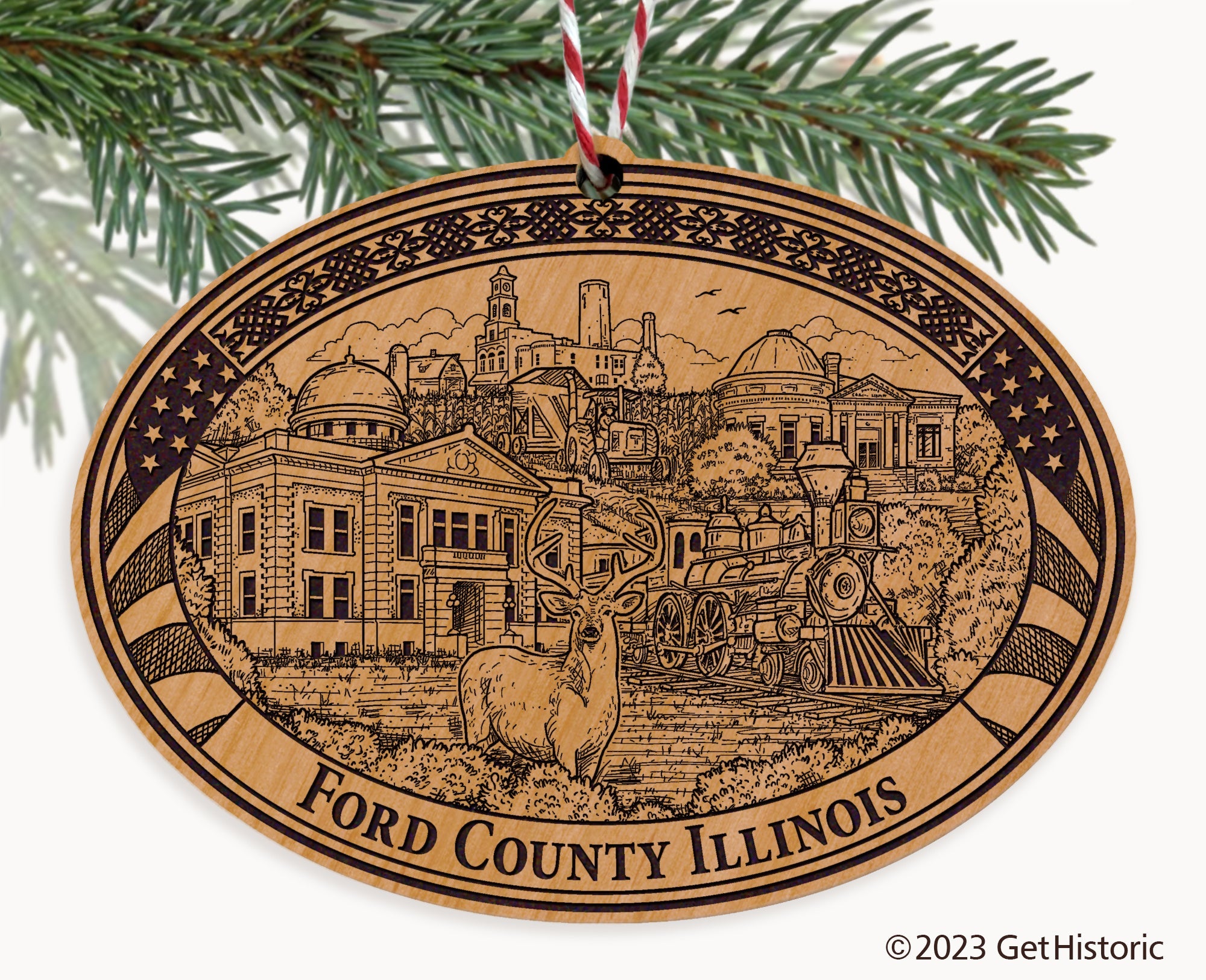 Ford County Illinois Engraved Natural Ornament