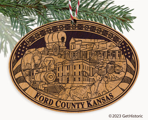 Ford County Kansas Engraved Natural Ornament