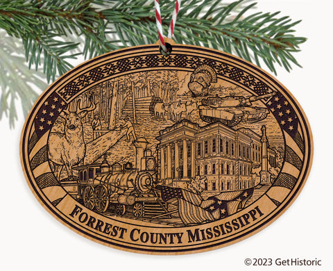 Forrest County Mississippi Engraved Natural Ornament