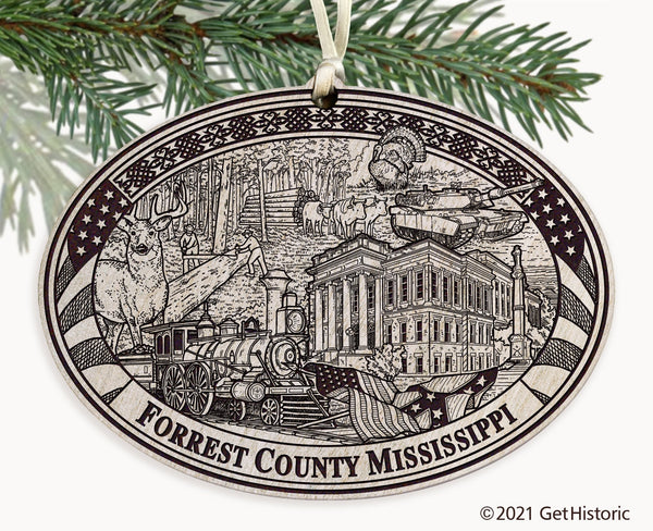 Forrest County Mississippi Engraved Ornament