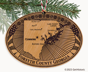 Forsyth County Georgia Engraved Natural Ornament