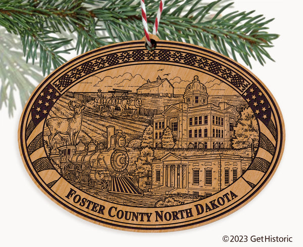 Foster County North Dakota Engraved Natural Ornament