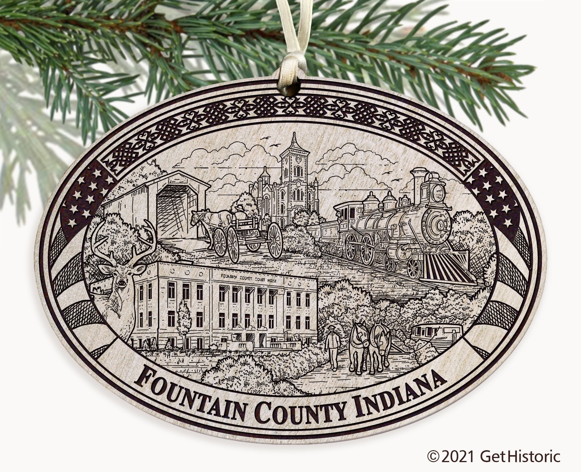 Fountain County Indiana Engraved Ornament