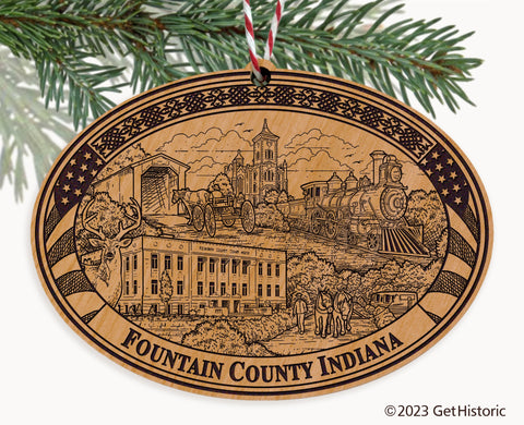Fountain County Indiana Engraved Natural Ornament