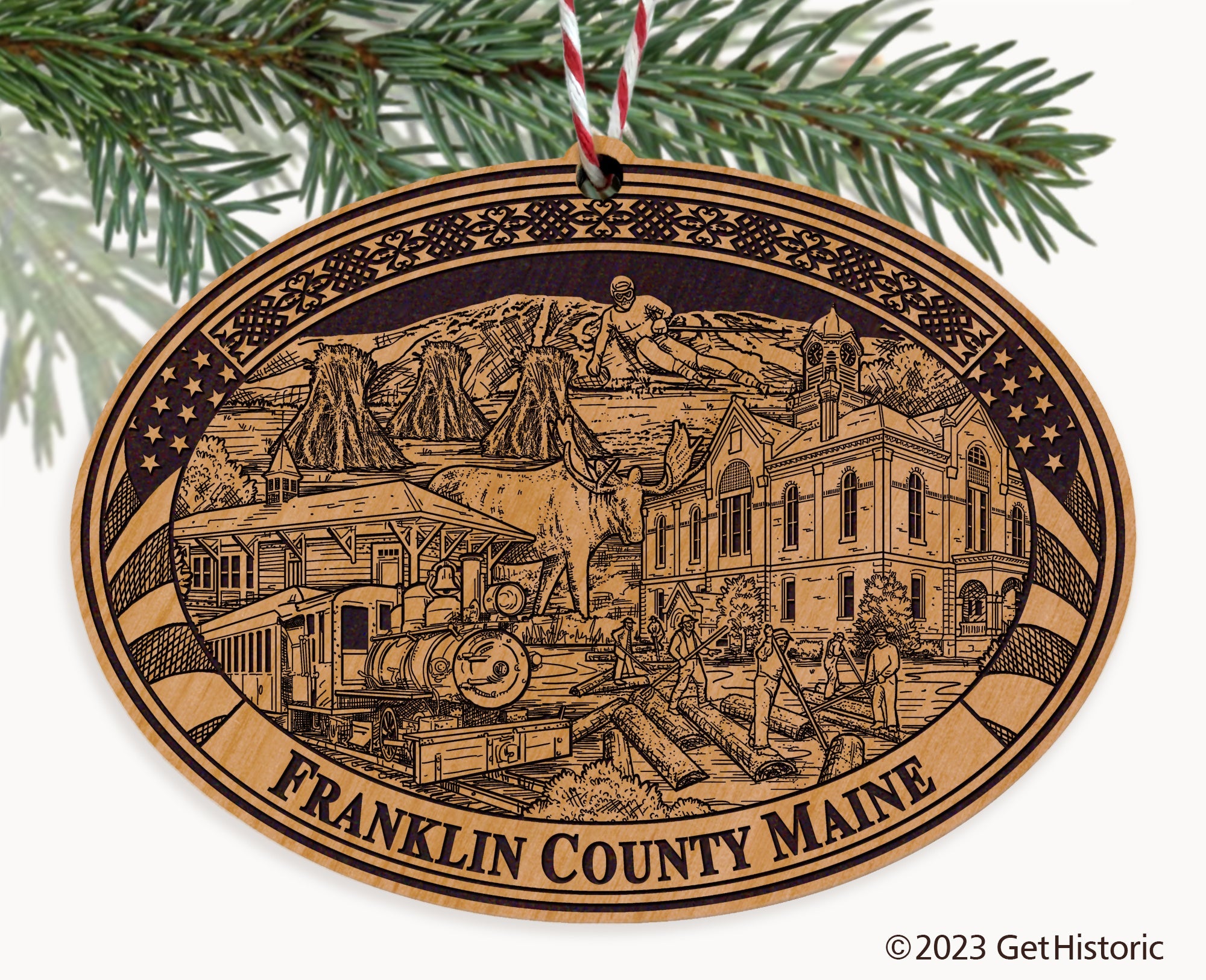 Franklin County Maine Engraved Natural Ornament