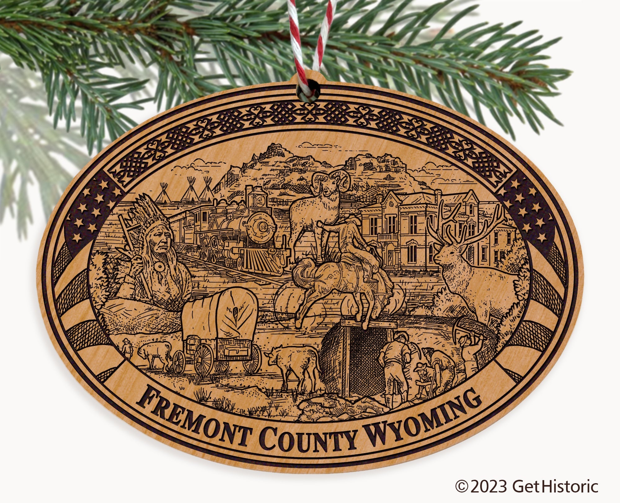Fremont County Wyoming Engraved Natural Ornament