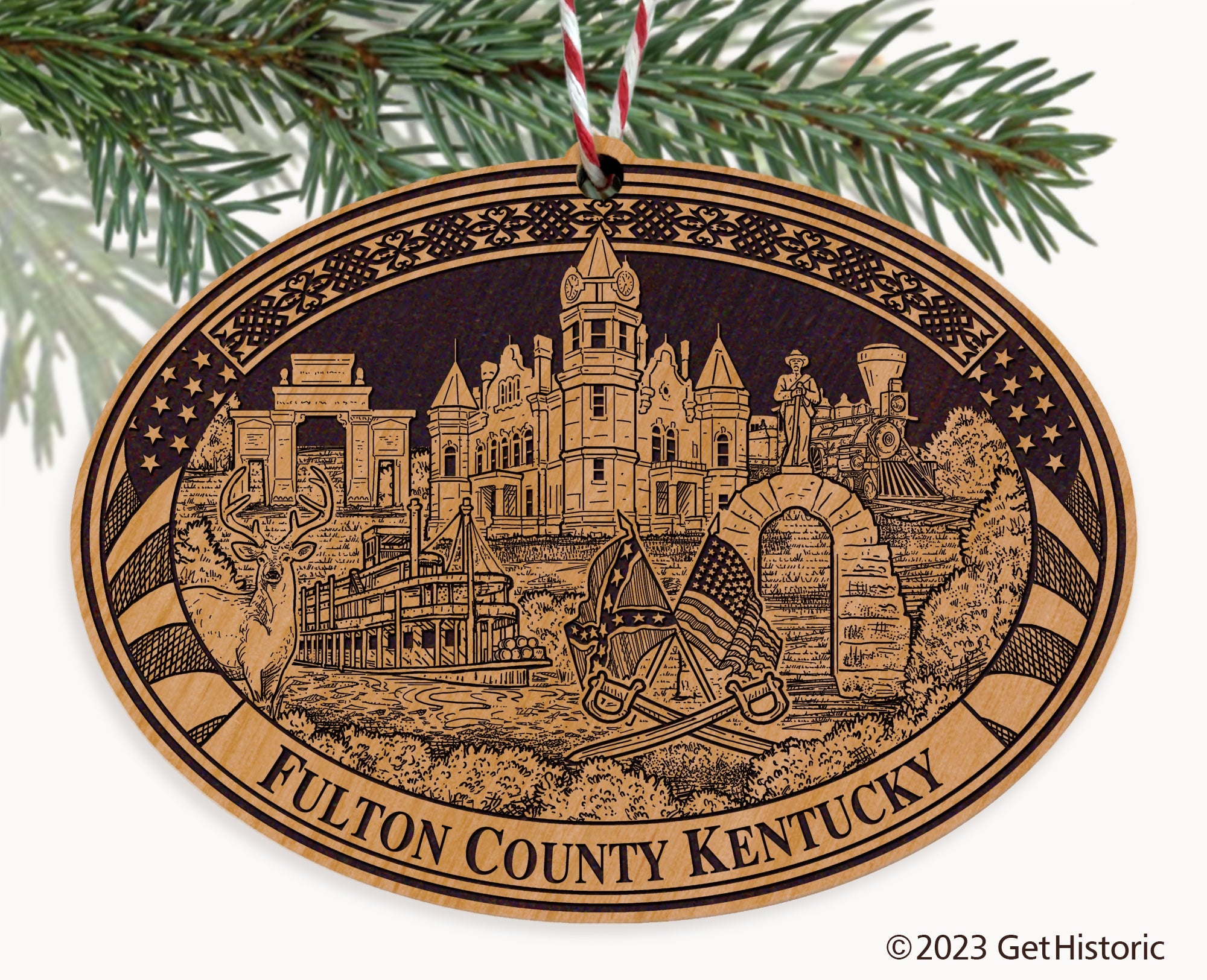 Fulton County Kentucky Engraved Natural Ornament