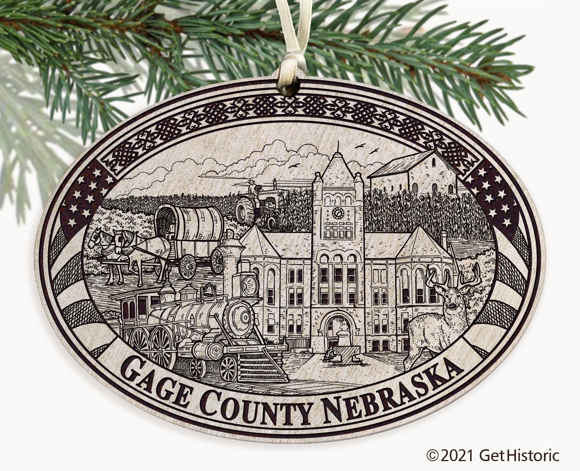 Gage County Nebraska Engraved Ornament