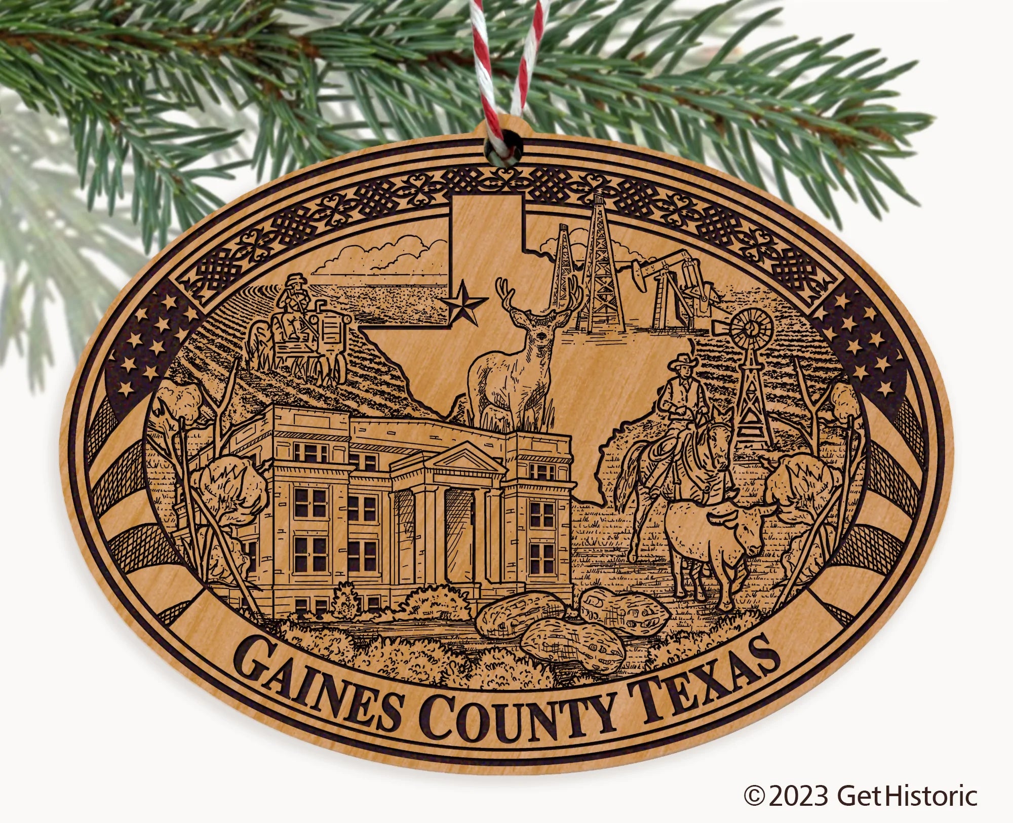 Gaines County Texas Engraved Natural Ornament