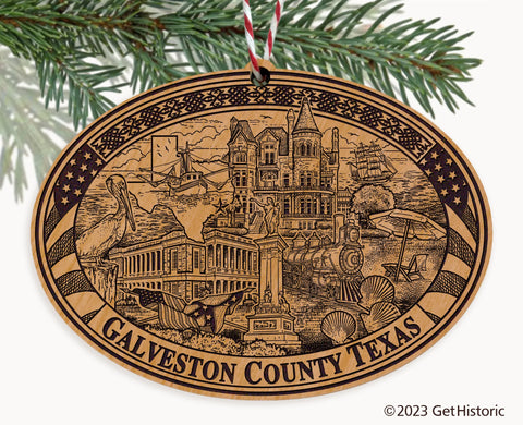 Galveston County Texas Engraved Natural Ornament