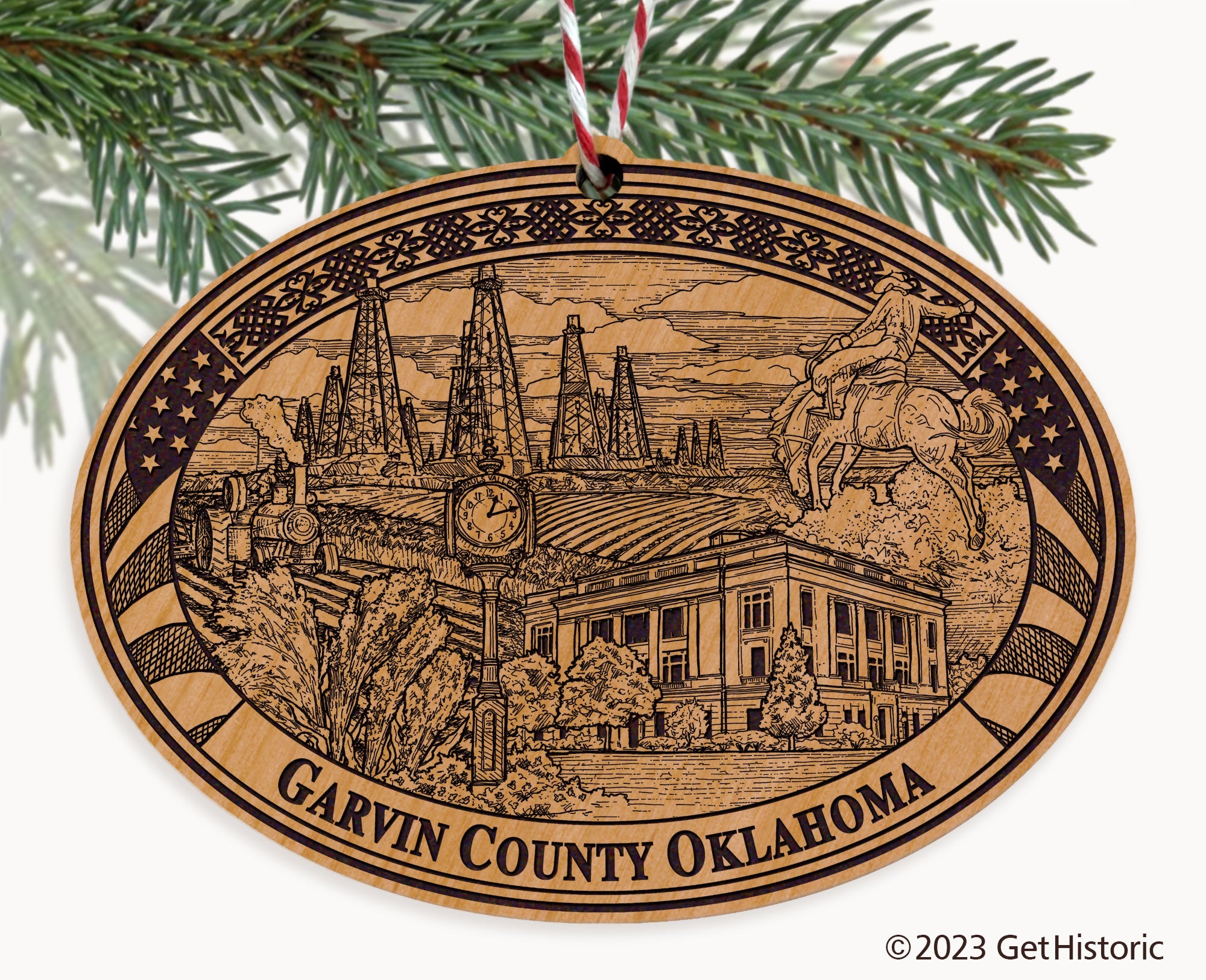 Garvin County Oklahoma Engraved Natural Ornament