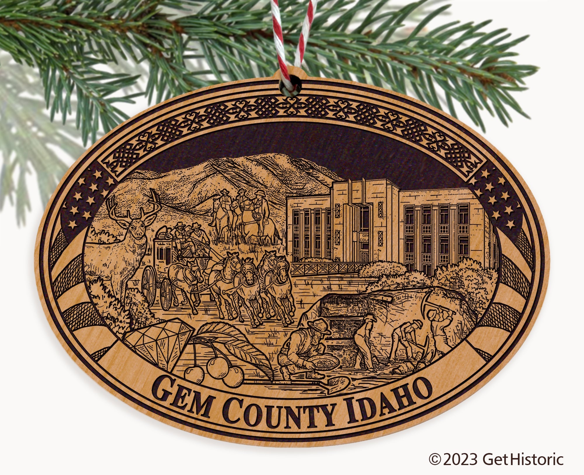 Gem County Idaho Engraved Natural Ornament