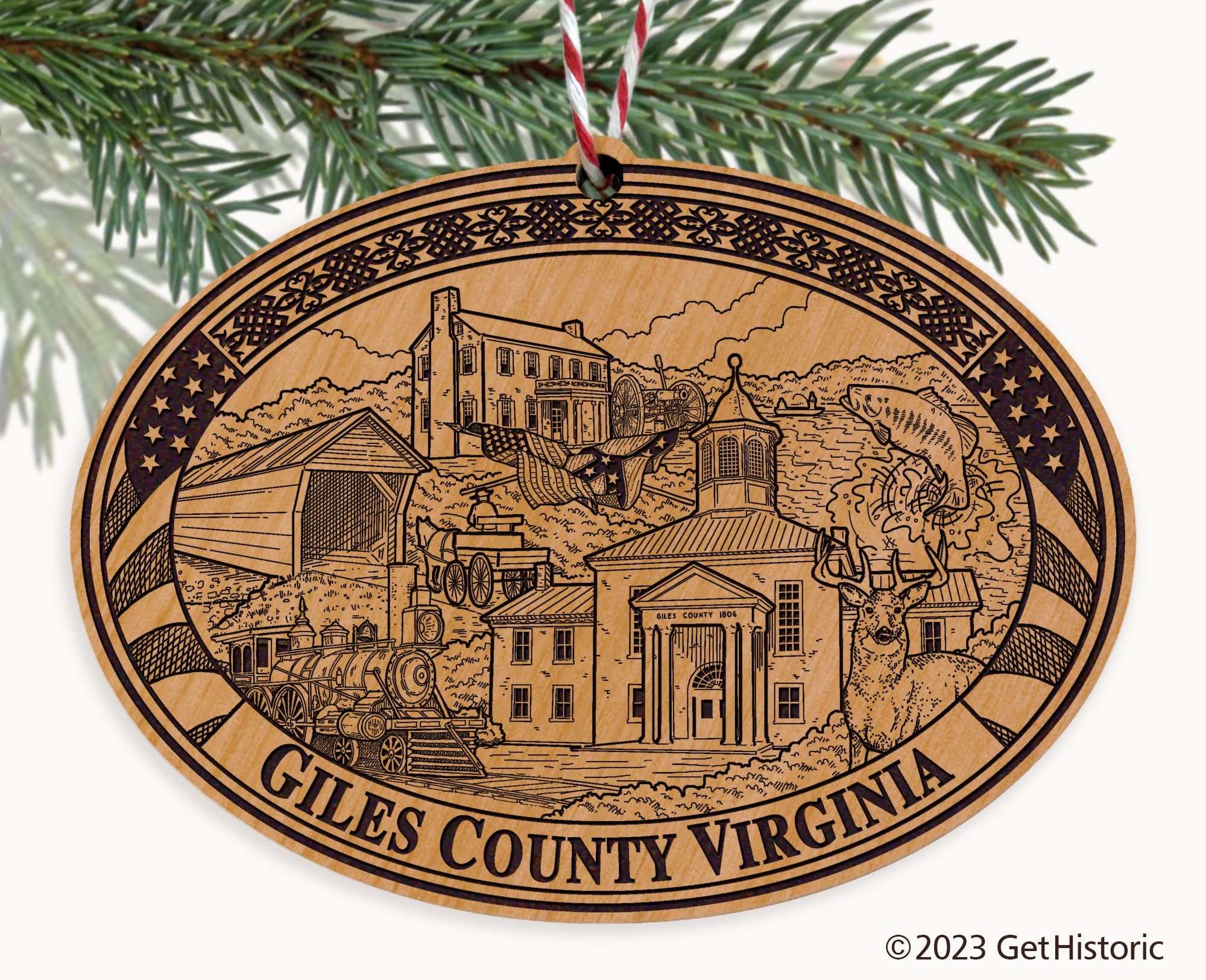 Giles County Virginia Engraved Natural Ornament