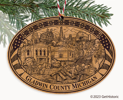 Gladwin County Michigan Engraved Natural Ornament