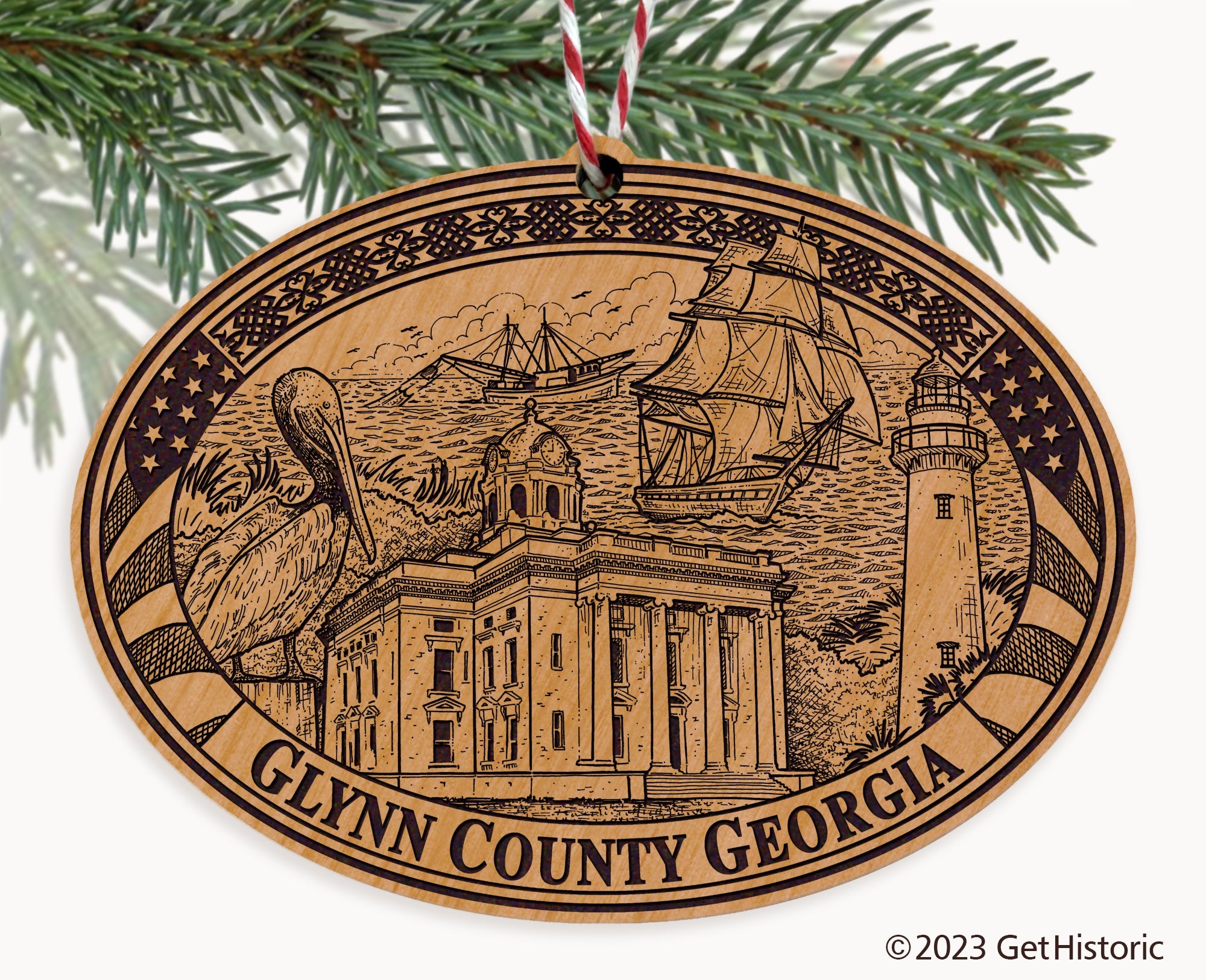 Glynn County Georgia Engraved Natural Ornament
