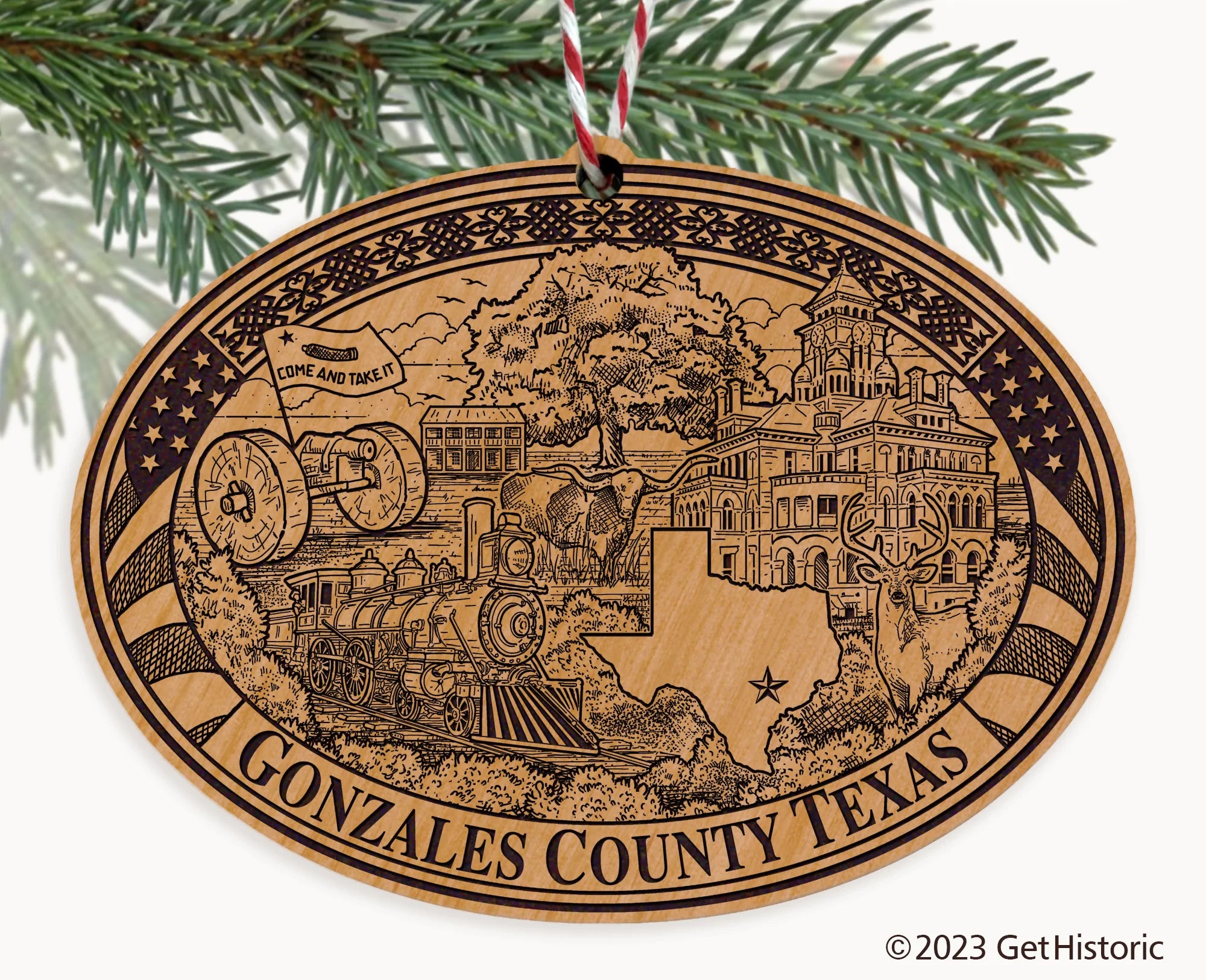 Gonzales County Texas Engraved Natural Ornament
