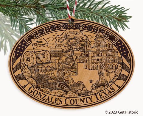 Gonzales County Texas Engraved Natural Ornament