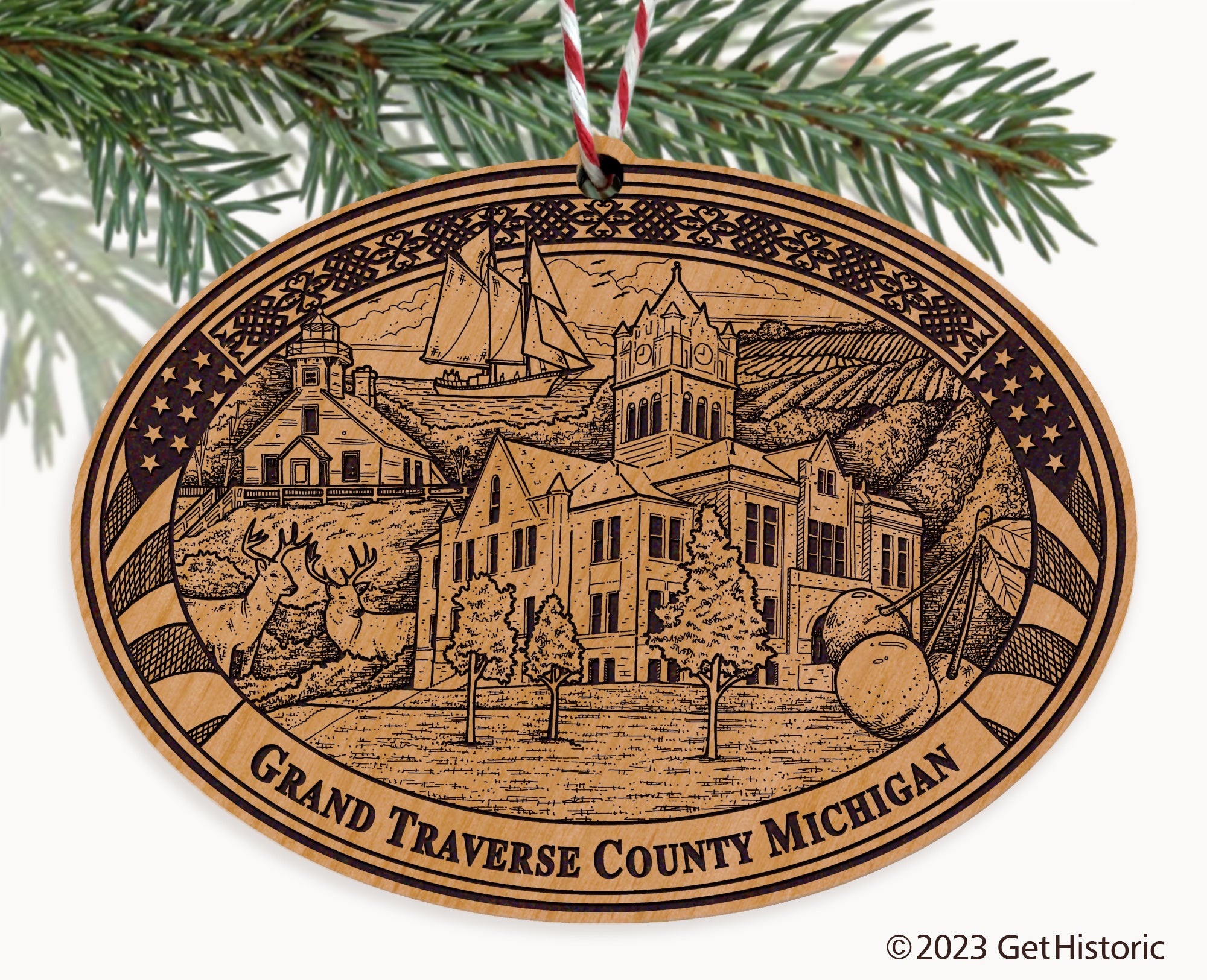 Grand Traverse County Michigan Engraved Natural Ornament