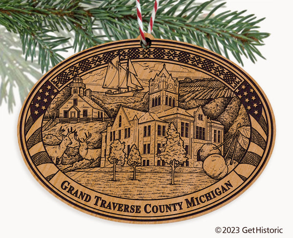 Grand Traverse County Michigan Engraved Natural Ornament